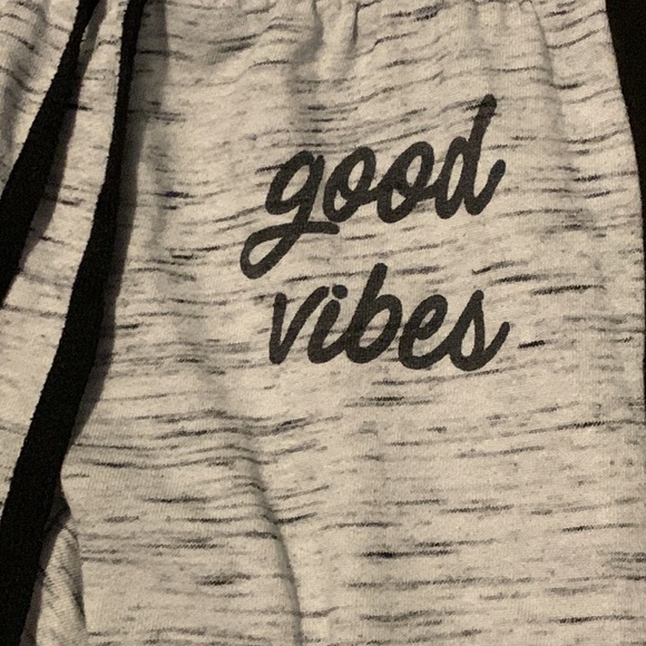 light grey sweat pants, says “Good Vibes” on the front. (most likely for a teen) - Picture 2 of 3
